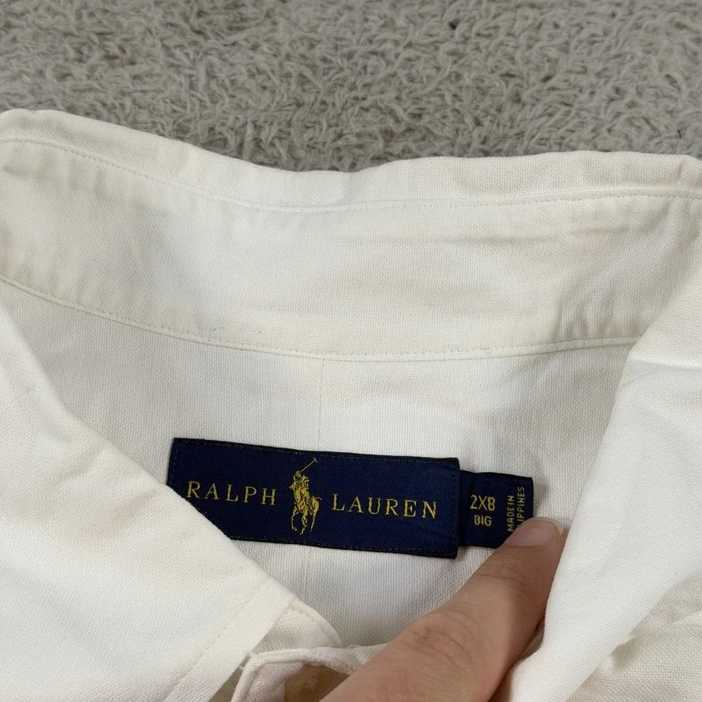 Polo Ralph Lauren Shirt Mens 2XB White Long Sleeve Button Down Flesh Pony Cotton